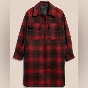 Banana Republic Red/Black Plaid Long Shacket Jacket Size XL